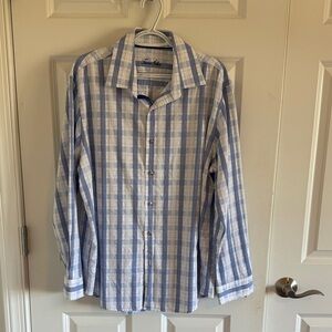 Tasso Elba Light Blue and White Checkered Shirt Size XL